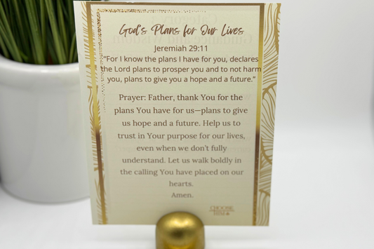 quiet time card on stand with plant