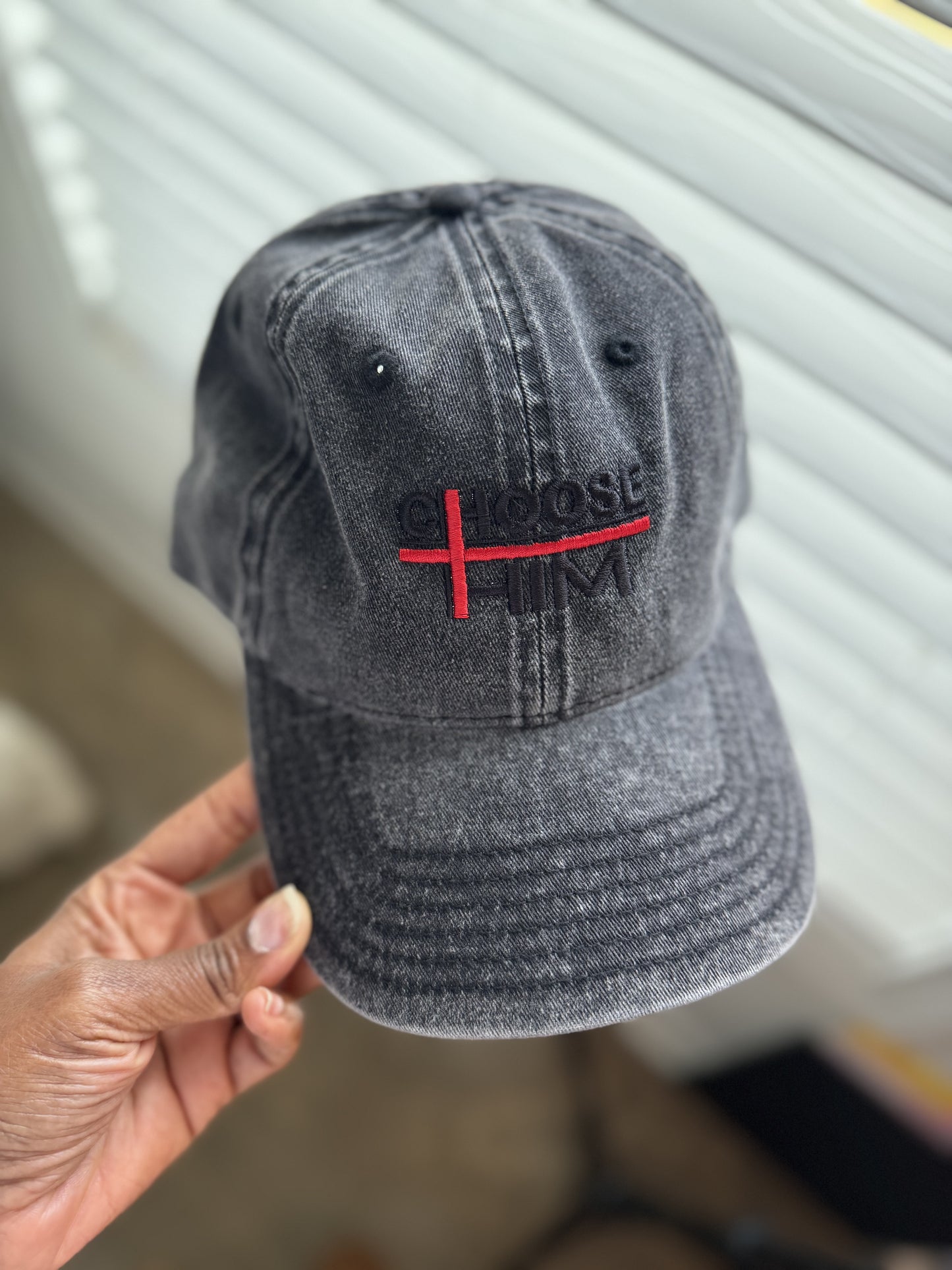 Choose Him Merch Black Washed Vintage Cotton Twill Cap